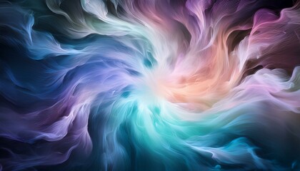Fototapeta premium Ethereal Color Burst A glowing center with ethereal waves of pastel colors (lavender, mint, and peach) radiating in soft, cloud-like swirls.
