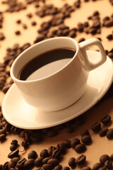 coffee beans and cup