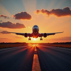 Fototapeta premium Aircraft lifts off during sunset departure