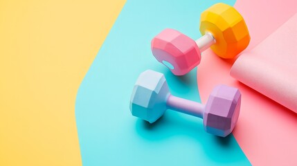 colorful dumbbells on the floor