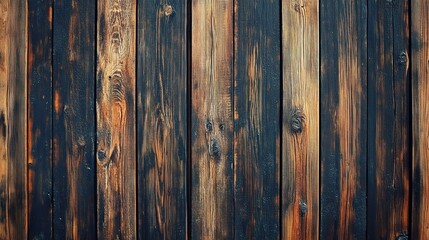 Naklejka premium Dark Wooden Planks Texture: Rich, deep tones and weathered texture of dark brown and black wooden planks, perfect for rustic backgrounds and design elements.