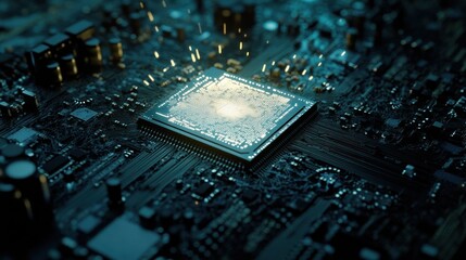 Close-up of a computer chip on a motherboard