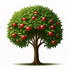 apple tree with red fruit illustration on white background