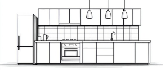 Minimalist kitchen design, featuring modern appliances and sleek cabinetry, white isolate background.