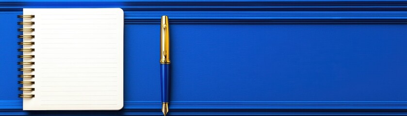 Notepad and pen on blue surface, ready for your notes and ideas.