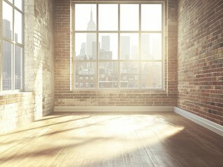 Fototapeta premium A large room with a brick wall and a window