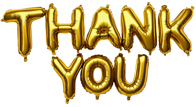 Thank you golden balloon isolated, congratulation for celebration milestone, subscriber appreciation post, follower recognition on social media, design banner thanks audience, transparent background