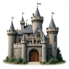 Fototapeta premium Majestic Castle Isolated on White Background