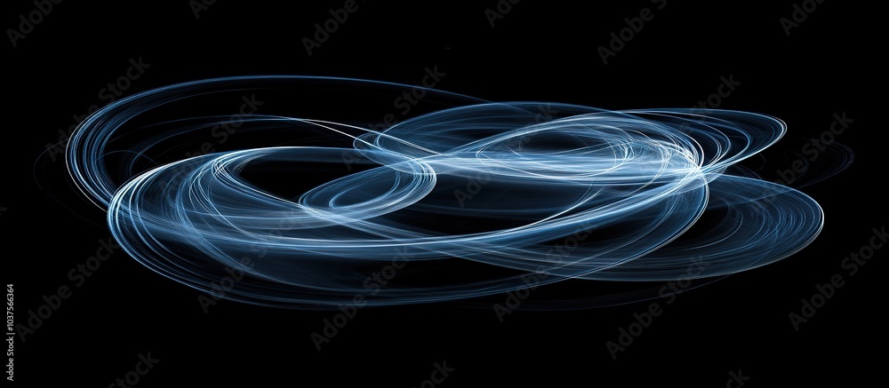 Wall mural abstract blue swirls on a black background.