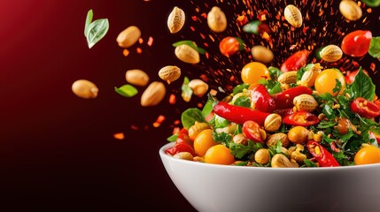 Vibrant salad with fresh ingredients flying in motion, capturing the essence of healthy eating.