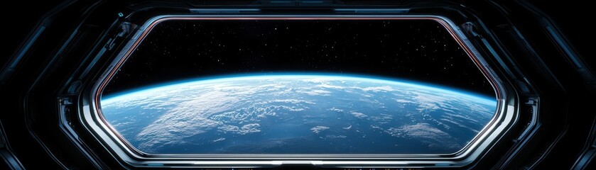 View of Earth from a spacecraft window, showcasing the beauty of our planet against a starry backdrop.