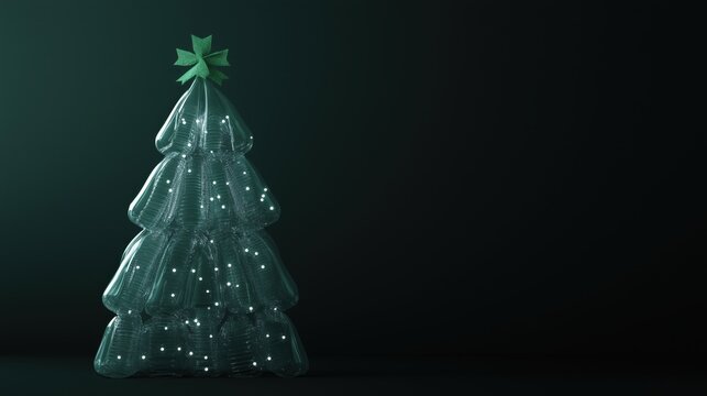 Eco-friendly christmas tree made from bottled water with twinkling lights for holiday decor