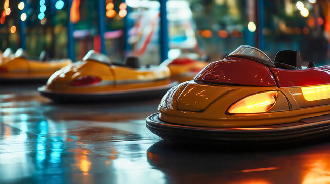 Car bumper entertainment, ride in amusement park for leisure, automobile fun at fairground, activity recreation with vehicles, auto carnival attraction festival, dodgem funfair thrills