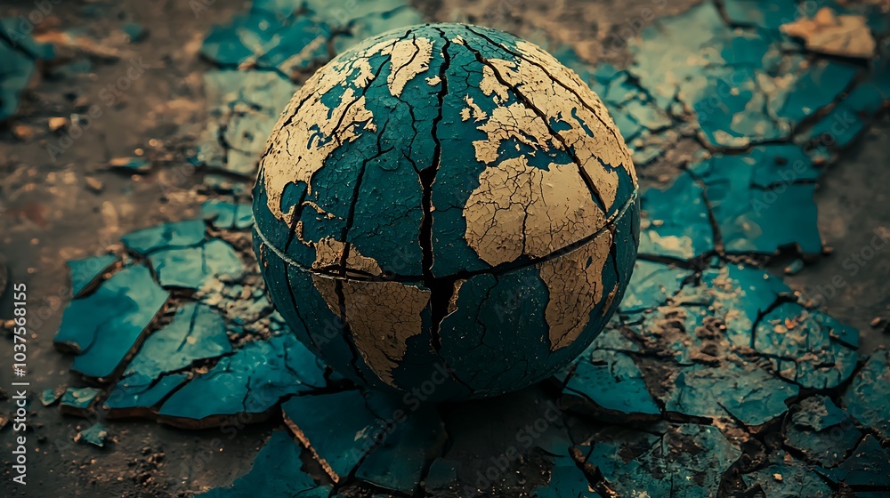 Poster A cracked globe symbolizing the fragile state of our planet highlighting environmental concerns and climate change impacts