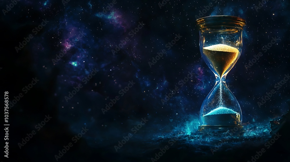 Fototapete a mesmerizing hourglass floating in the cosmic void glowing sands flowing through time and space