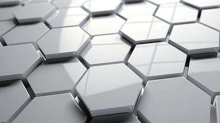 Abstract white geometric hexagon with white 3d grid. Neumorphism elegant science background. Random grey honeycomb pattern.