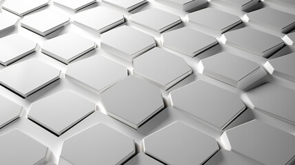 Abstract white geometric hexagon with white 3d grid. Neumorphism elegant science background. Random grey honeycomb pattern