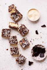 Cream Cheese Squares with Coconut and Chocolate Dough. top veiw .style hugge