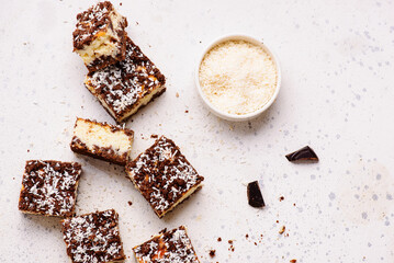 Cream Cheese Squares with Coconut and Chocolate Dough. top veiw .style hugge