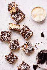 Cream Cheese Squares with Coconut and Chocolate Dough. top veiw .style hugge