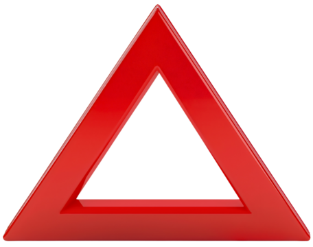 Red triangle sign isolated, warning symbol of danger, alert and caution for traffic safety, transparent background design concept for hazard attention