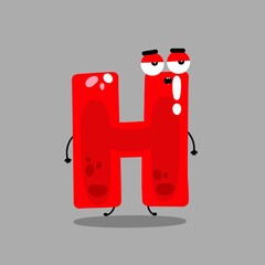 Cartoon alphabet font  H,cute funny character for kids , H vector image. Happy smiling alphabet with face .