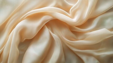 Fototapeta premium Creamy Silk Drape: Luxurious, soft folds of pale peach silk fabric create an elegant and sensual texture. Perfect for fashion, beauty, or design backgrounds. 