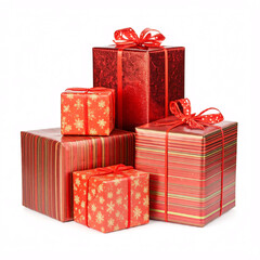 Obraz premium red christmas presents wrapped with ribbons isolated on white background