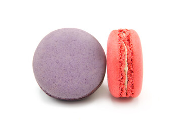 Sweet colorful varied assortment macarons cookies with filling isolated on a white background. Handmade traditional sweets. Clipping Path.	