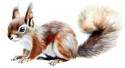 Obraz premium Watercolor squirrel isolated, wildlife illustration of adorable baby animal, forest woodland creature in wild cartoon style, cute nature on transparent background