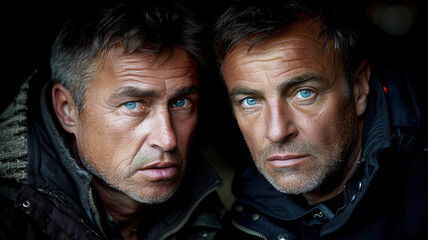 Obraz premium excited gay man and laughing on grey backdrop, couple