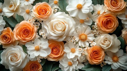 A vibrant arrangement of orange and white flowers, creating a cheerful and decorative display.