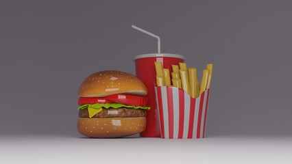 Burger or Hamburger with French fries