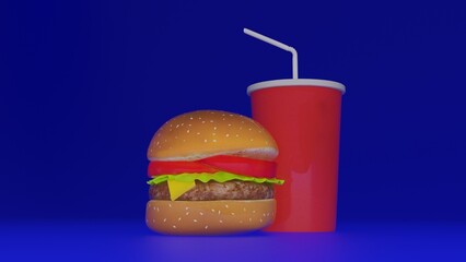 burger and french fries with cold drink