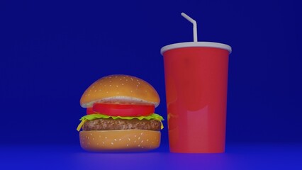 burger and french fries with cold drink