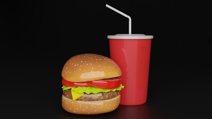 burger and french fries with cold drink