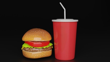burger and french fries with cold drink
