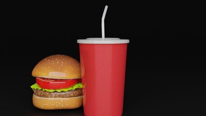 burger and french fries with cold drink