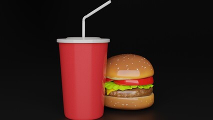 burger and french fries with cold drink