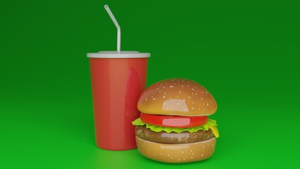burger and french fries with cold drink