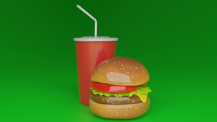 burger and french fries with cold drink