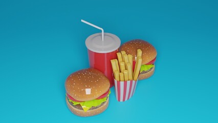burger and french fries with cold drink