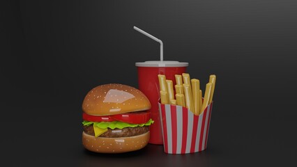 burger and french fries with cold drink