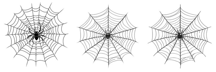 Fototapeta premium Set of A Vector sticker of a black spider web on a transparent background cutout, PNG file.