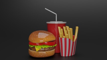 burger and french fries with cold drink