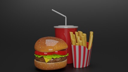 burger and french fries with cold drink