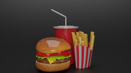 burger and french fries with cold drink