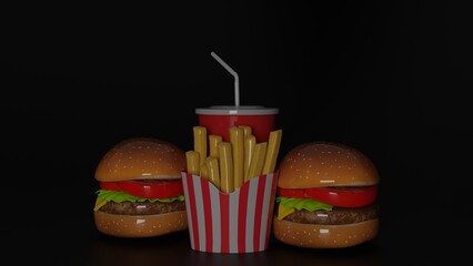 burger and french fries with cold drink