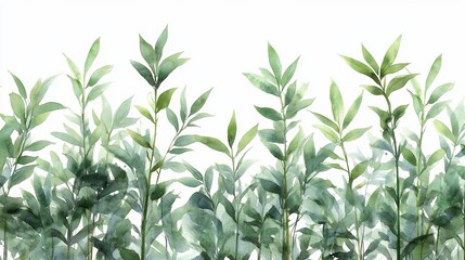 A watercolor illustration of lush green leaves, creating a serene and natural atmosphere.