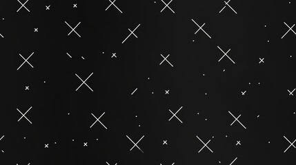 Fototapeta premium Raster monochrome seamless pattern featuring minimalist geometric design with small white cruciate shapes on a black backdrop Repeating dark abstract texture suitable for prints decor digital and 